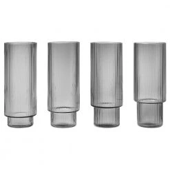 Ferm Living Ripple Long Drink Glasses - Set Of 4 Gray