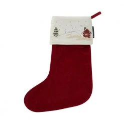 Lexington Snowy House Velvet Stocking Red