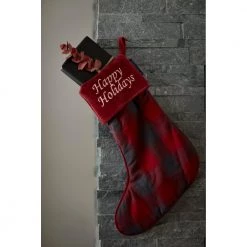 Happy Holidays Flannel Stocking Fra Lexington Red