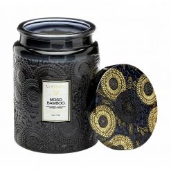 Moso Bamboo Voluspa Large Embossed Glass Jar Duftlys Black