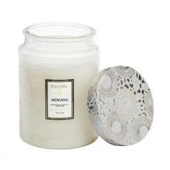 Voluspa Large Embossed Glass Jar Candle White