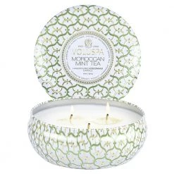 Voluspa 3- Wick Tin Candle 40 Tim - Moroccan Mint Teea Duftlys Green