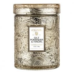Voluspa Small Glass Jar Candle Gilt Pomander & Hinoki Yellow